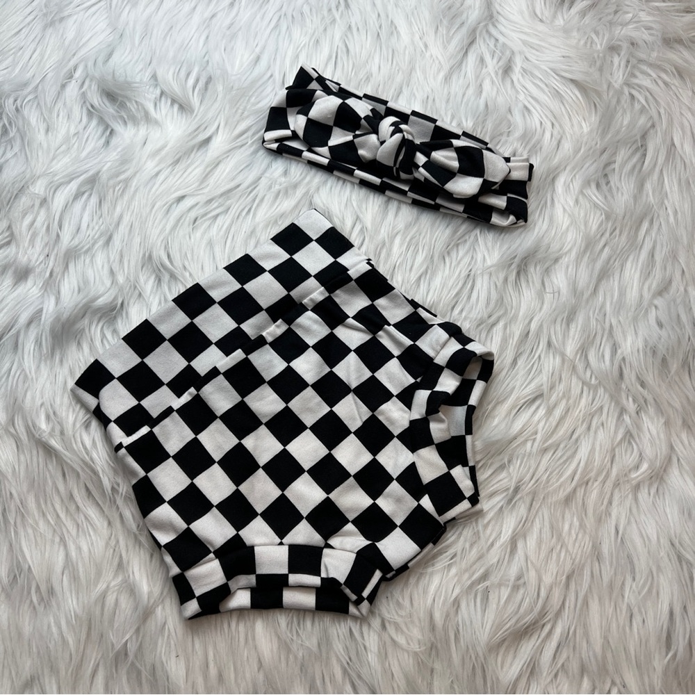 Checker print Bummie and a top not bow.